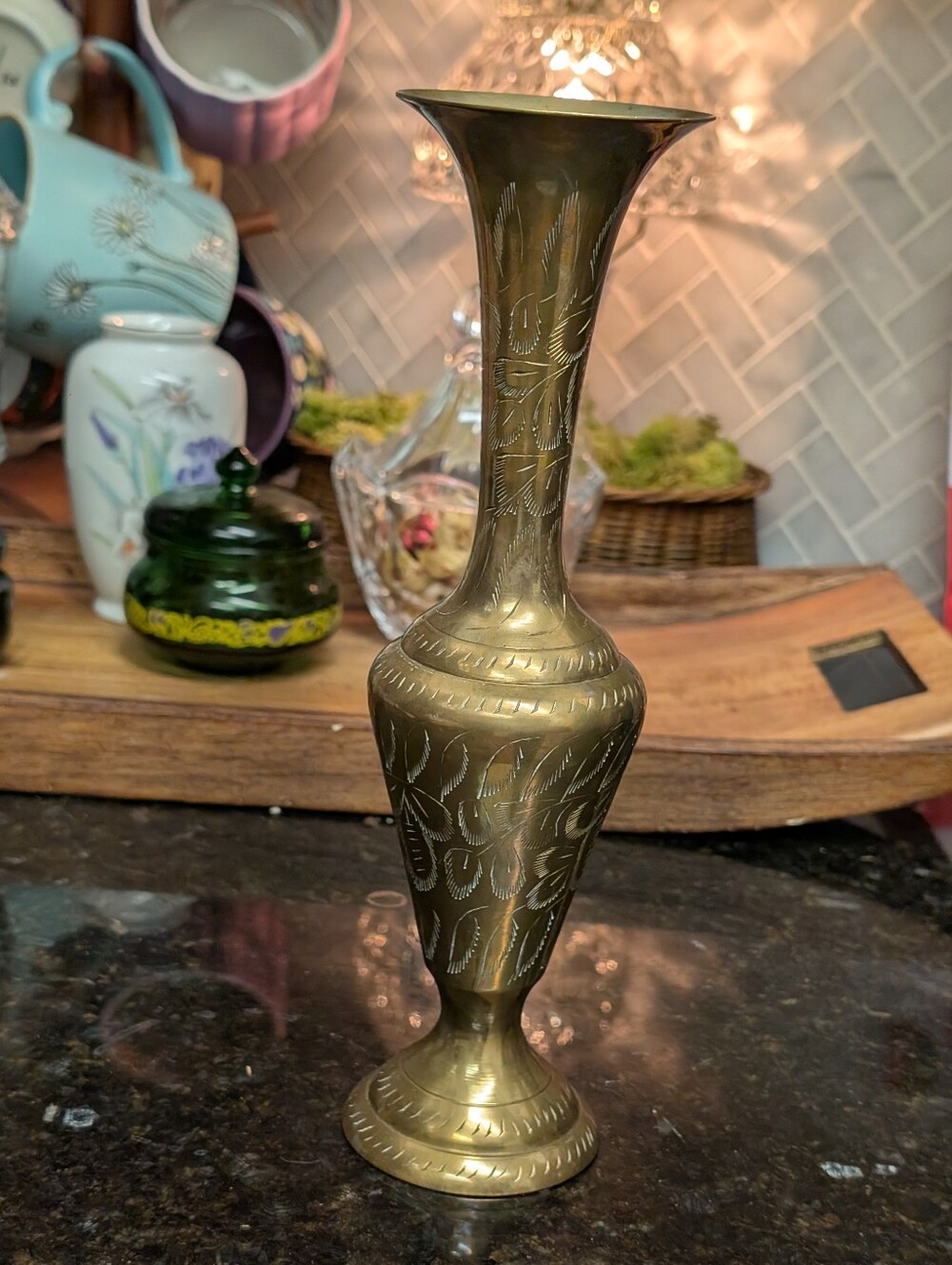 Brass Etched Decorative Vase - Antique-Style Brass Finish